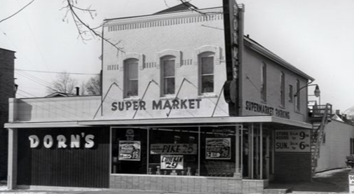 black and white, super market store.