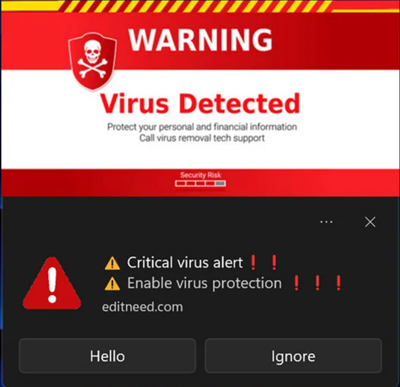 Technology Warning Scam acting like system detected items on computer