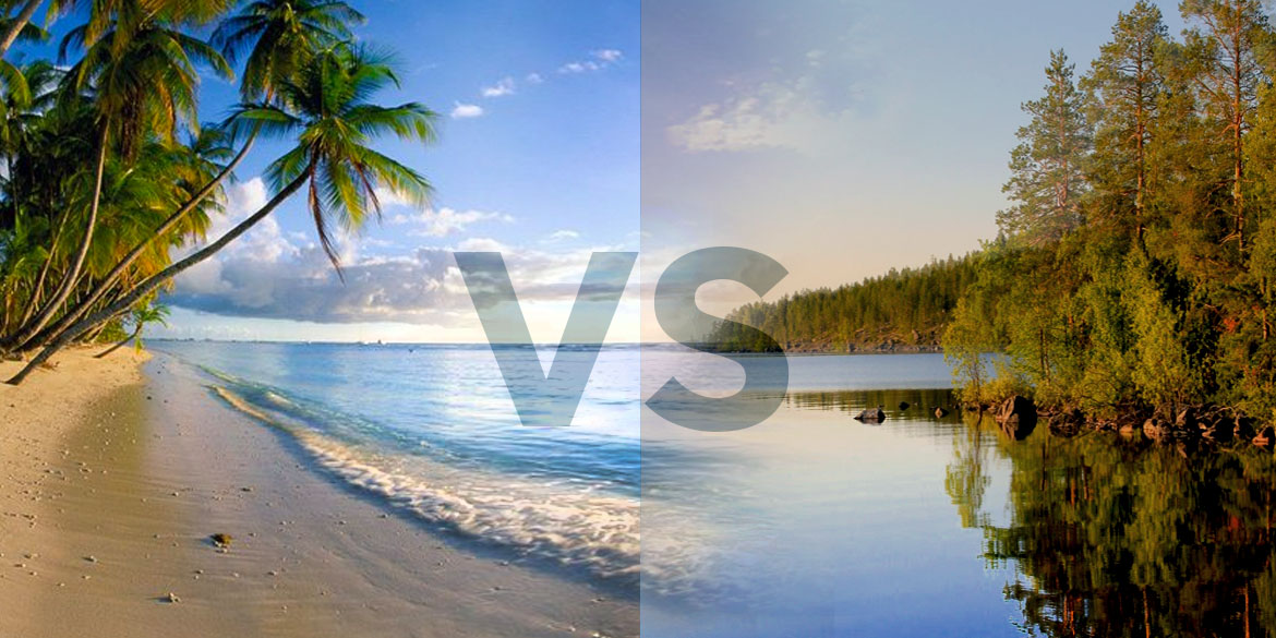 Beach scene with "vs" on top.