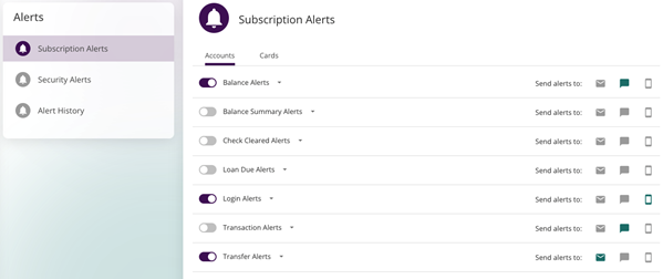 Community-First-Digital-Online-Mobile-Banking-Subscription-Alert-Page-Menu.png Community First Credit Union digital online mobile banking subscription alert page menu screen shot.