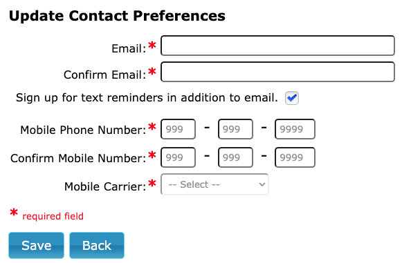 DOT eNotify update contact preferences screen shot.
