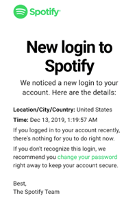 Spotify Suspicious Login Screen Shot