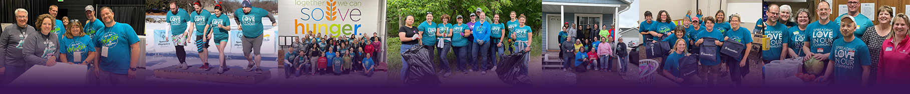 Purple translucent image with volunteers.