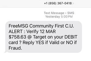 Retail text fraud example from Target.