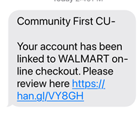 Retail text fraud example from Walmart.