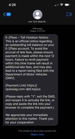 Toll text scam example 2.