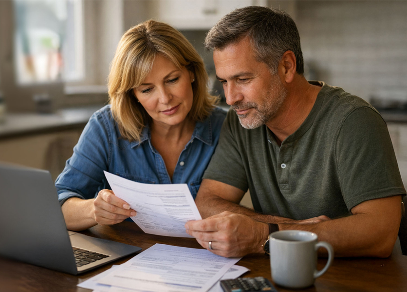 Man and woman reviewing health savings account statement.