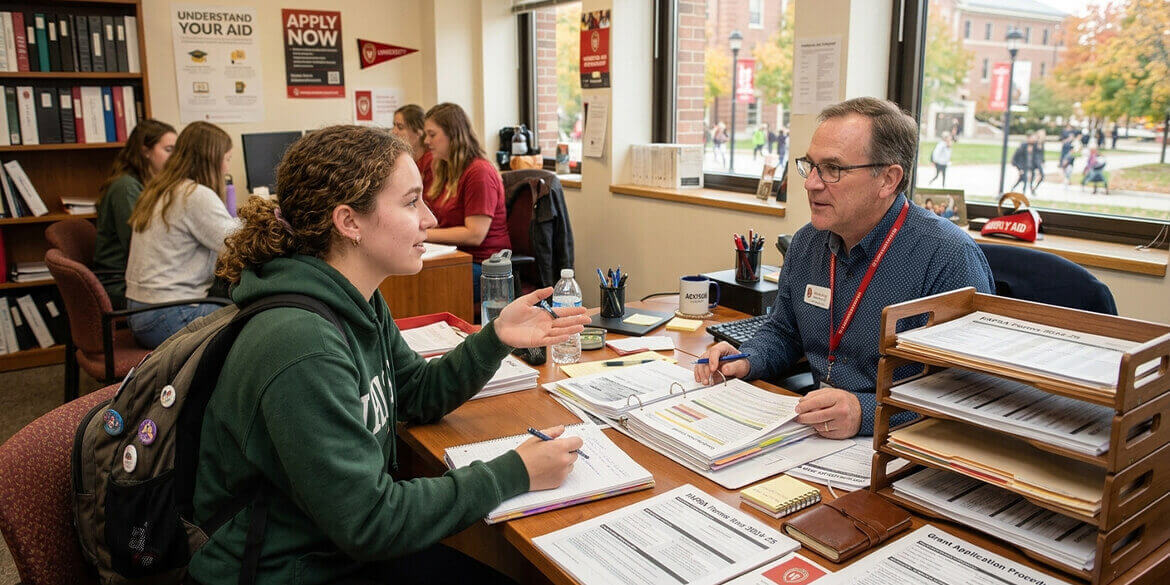 Student speaking to a financial advisor.