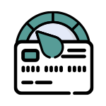 Gold icon with gauge and credit card.