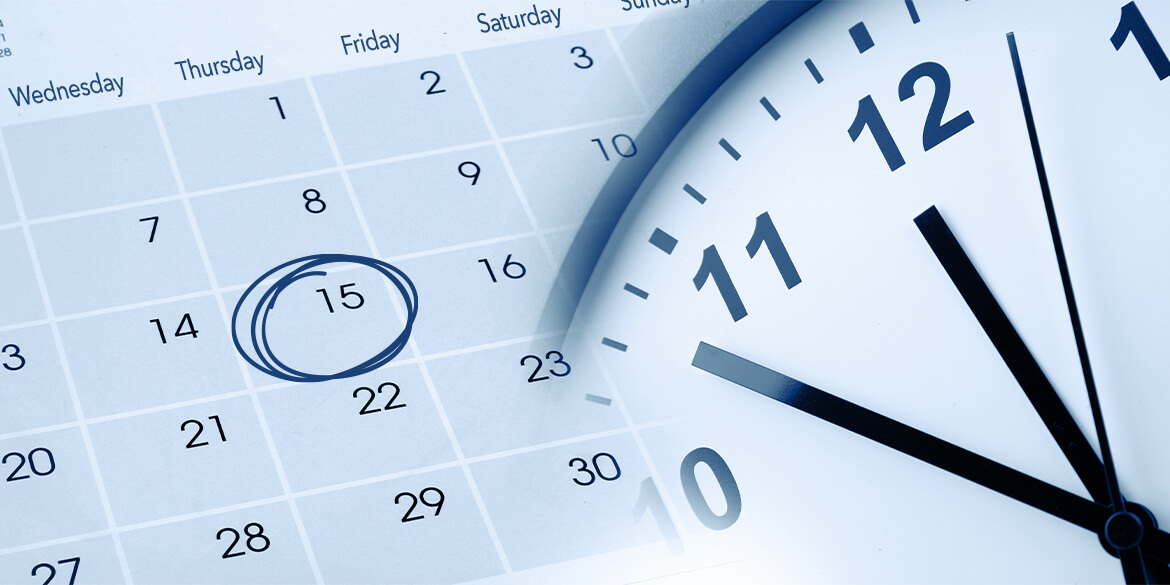 clock and calendar with 15 circled.