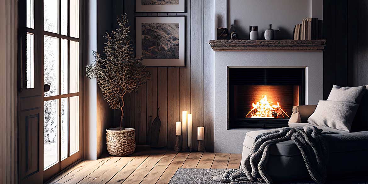 Cozy fireplace room of warm tones