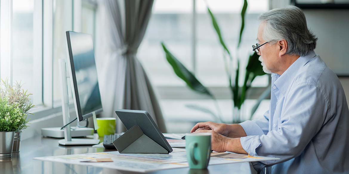 man on computer. 