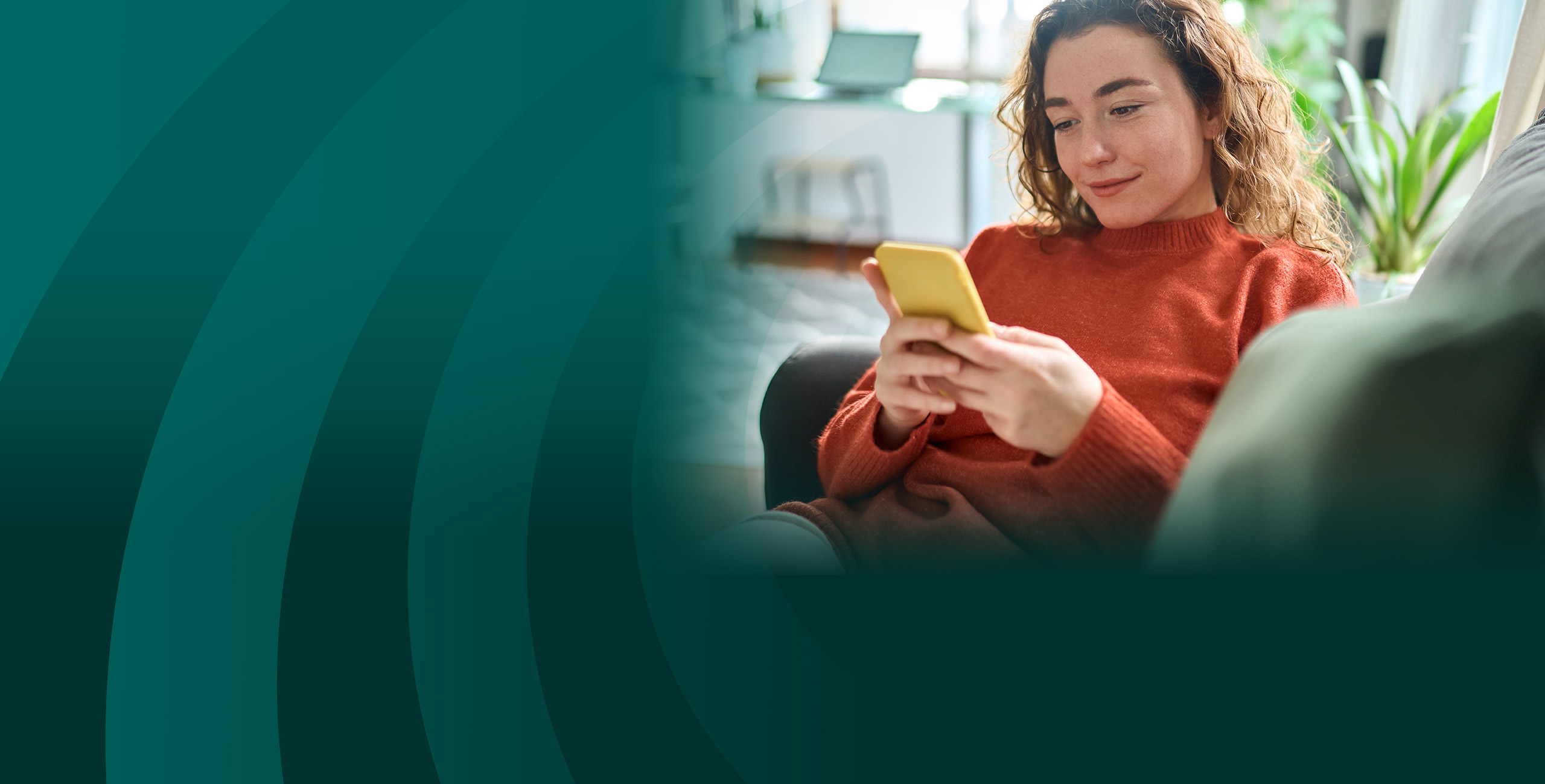 Woman relaxing using phone.