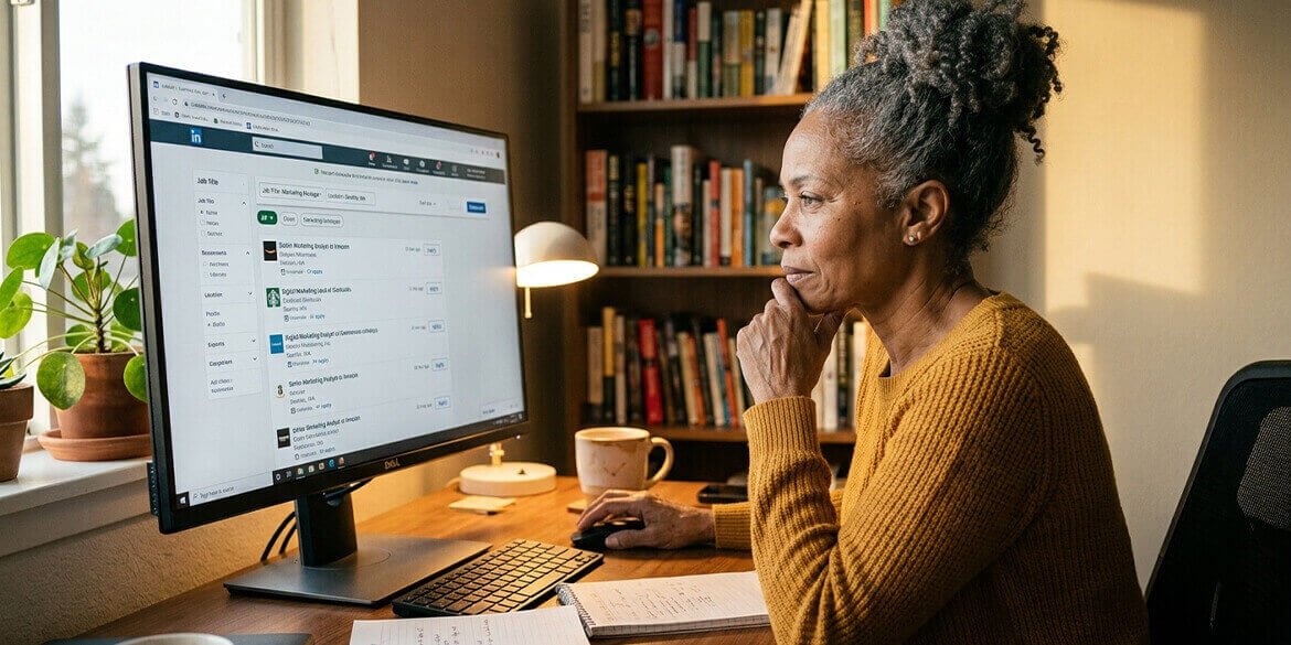 Woman looking at a computer 