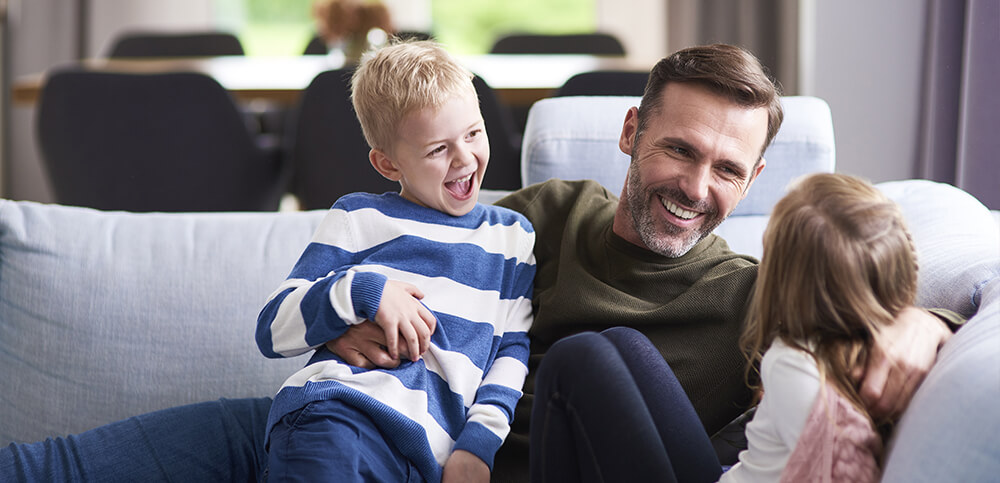 happy children with dad