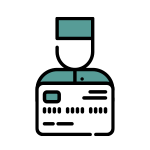 Teal outline of person with credit card.