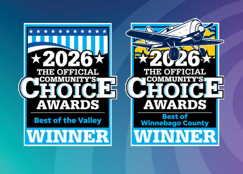 It's all because of you, Community First Credit Union has been recognized as a top winner in the 2026 Community’s Choice Awards badges.