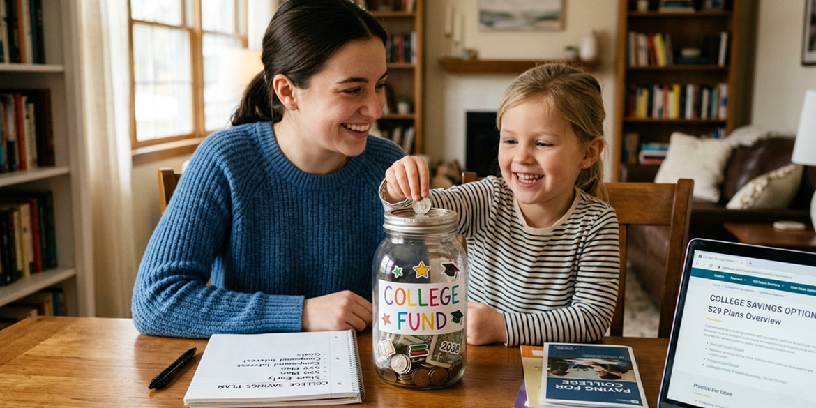 Mother and daughter saving for college. 