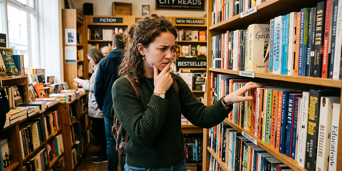 Women looking at books in library 