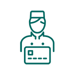 Teal outline of person with credit card.