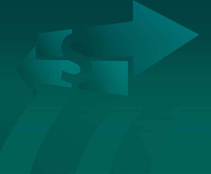 Green background with two arrows and dollar sign in subtle green.