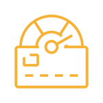Gold icon with gauge and credit card.