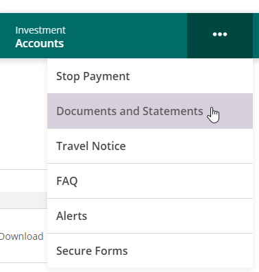 screen shot of e-documents tab in Online Banking.