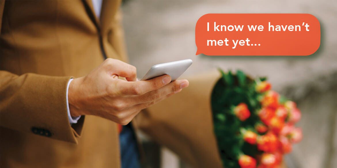 Romance scammer sending fraudulent text message