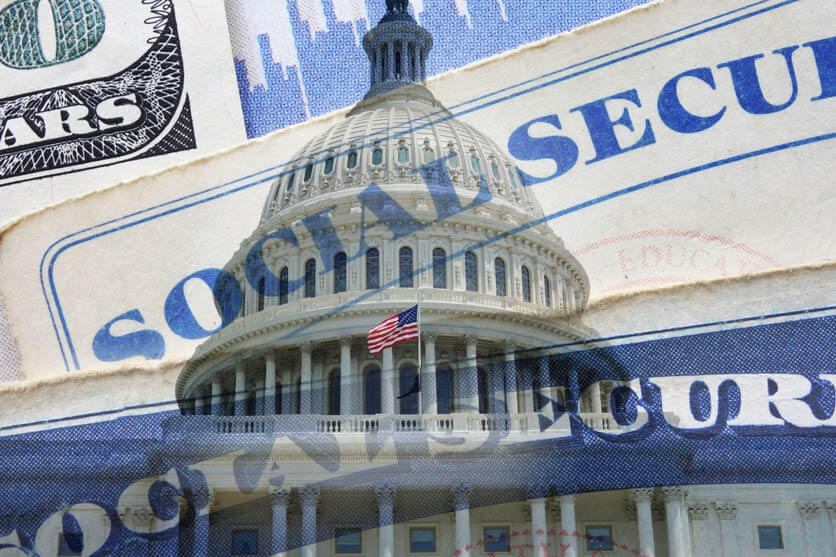 White Capitol Building with Social Security card superimposed.