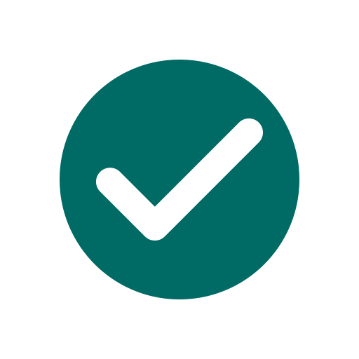 Teal circle with white checkmark.