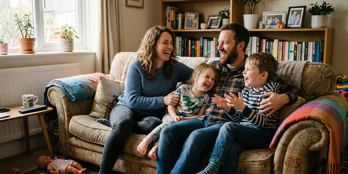 Family laughing together.