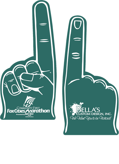 Fox Cities Marathon cheer fingers in teal brought to you by Bella's Custom Design, Inc.